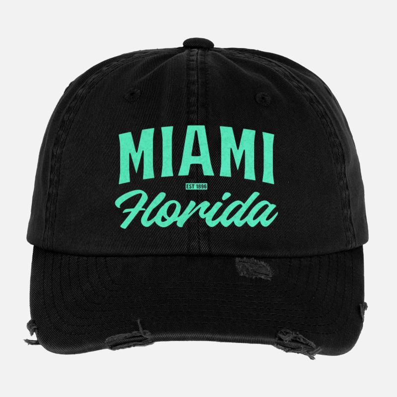 Miami Florida Teal Font Flexfit Vintage Destroyed Cap