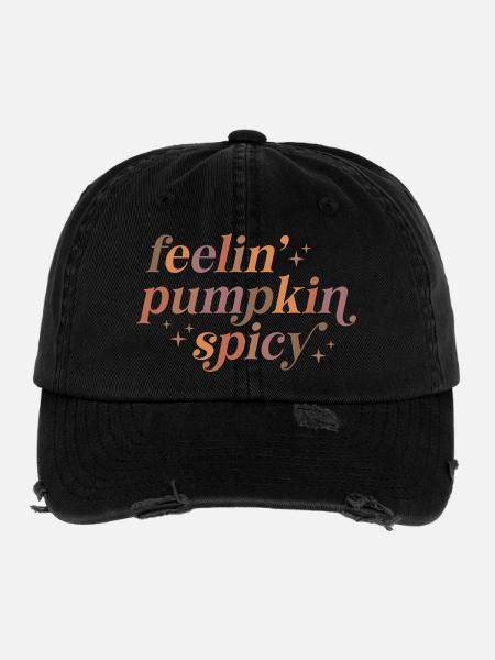 Feelin' Pumpkin Spicy Textdesign - Flexfit Vintage Destroyed Cap - Schwarz - Vorne