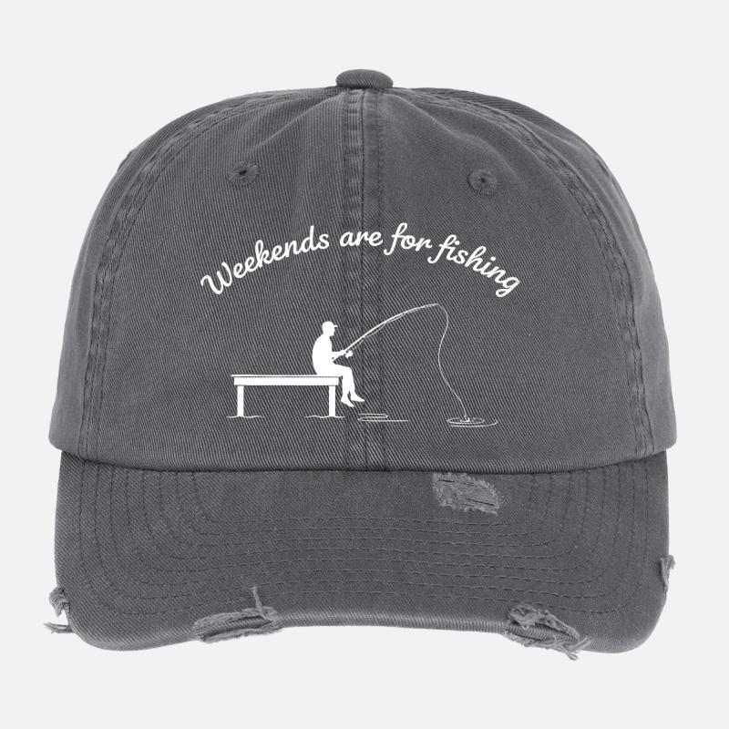 Weekend Fishing Print Design Flexfit Vintage Destroyed Cap