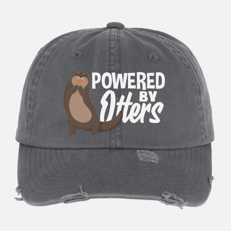 Powered by Sea Otter Cartoon Flexfit Vintage Destroyed Cap