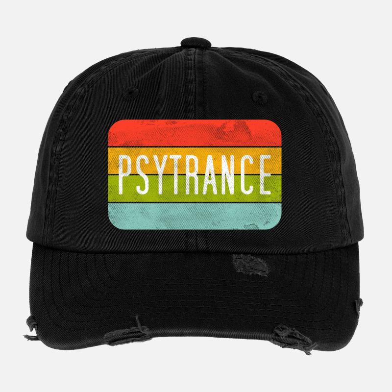 Psytrance Rayures Arc-en-ciel Casquette vintage effet usé Flexfit