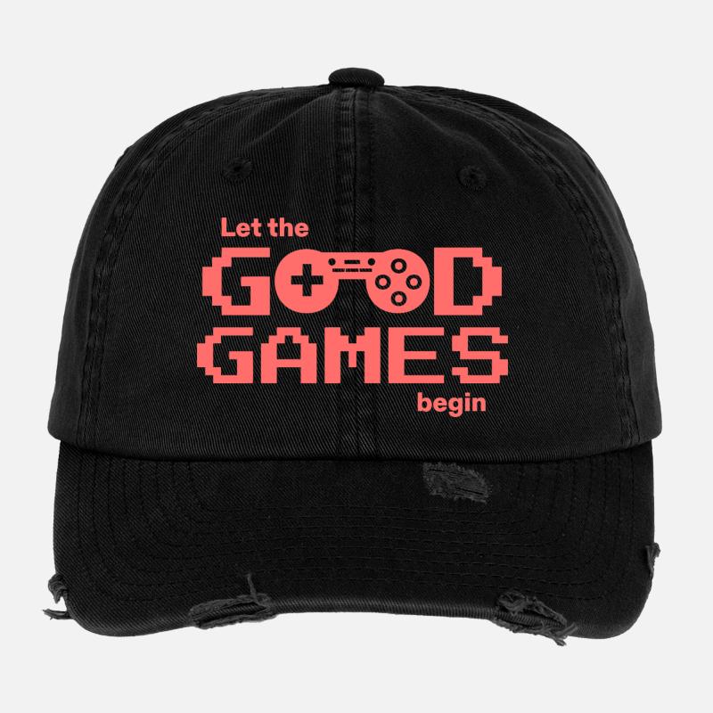 Retro Pixel Logo Gaming « Que les bons jeux commencent » Casquette vintage effet usé Flexfit