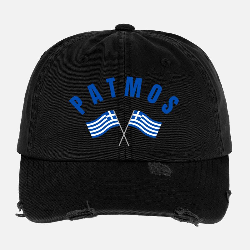 Patmos Croisant les drapeaux grecs Casquette vintage effet usé Flexfit