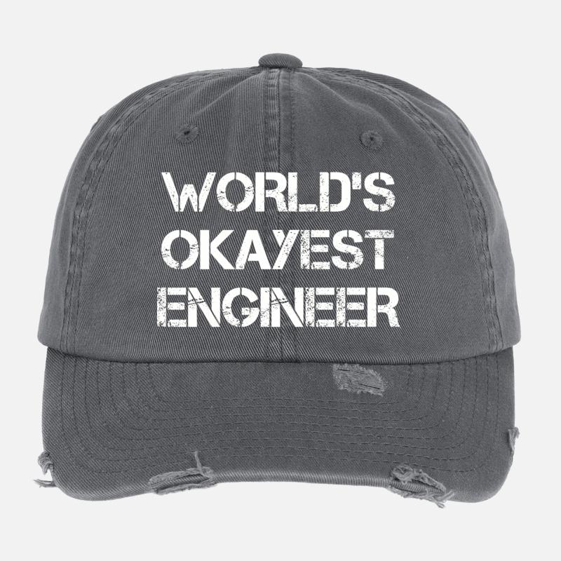 World's Okayest Engineer Tee Flexfit Vintage Destroyed Cap