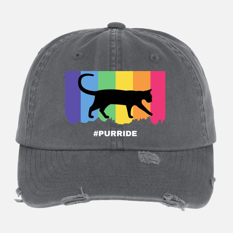 Silhouette de chat Purride sur des rayures arc-en-ciel Casquette vintage effet usé Flexfit