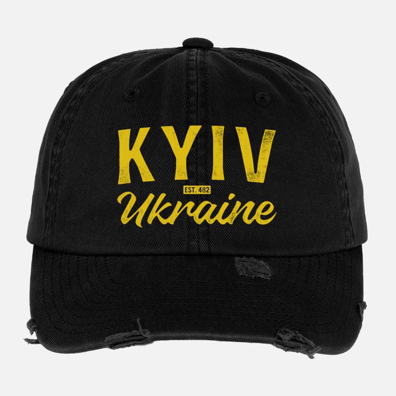 Kyiv Ukraine Gold Script Logo Casquette vintage effet usé Flexfit