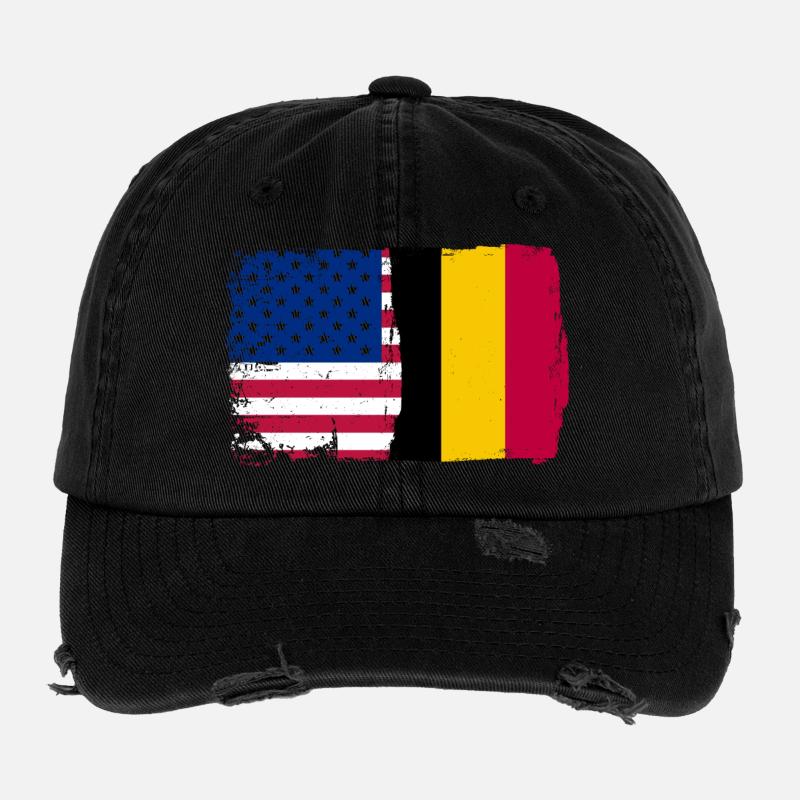 Grunge US Belgien Flagge Split Flexfit Vintage Destroyed Cap