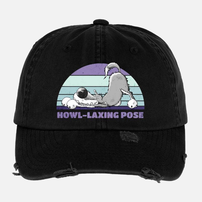 Wolf Yoga Howl-Laxing Pose Flexfit Vintage Destroyed Cap