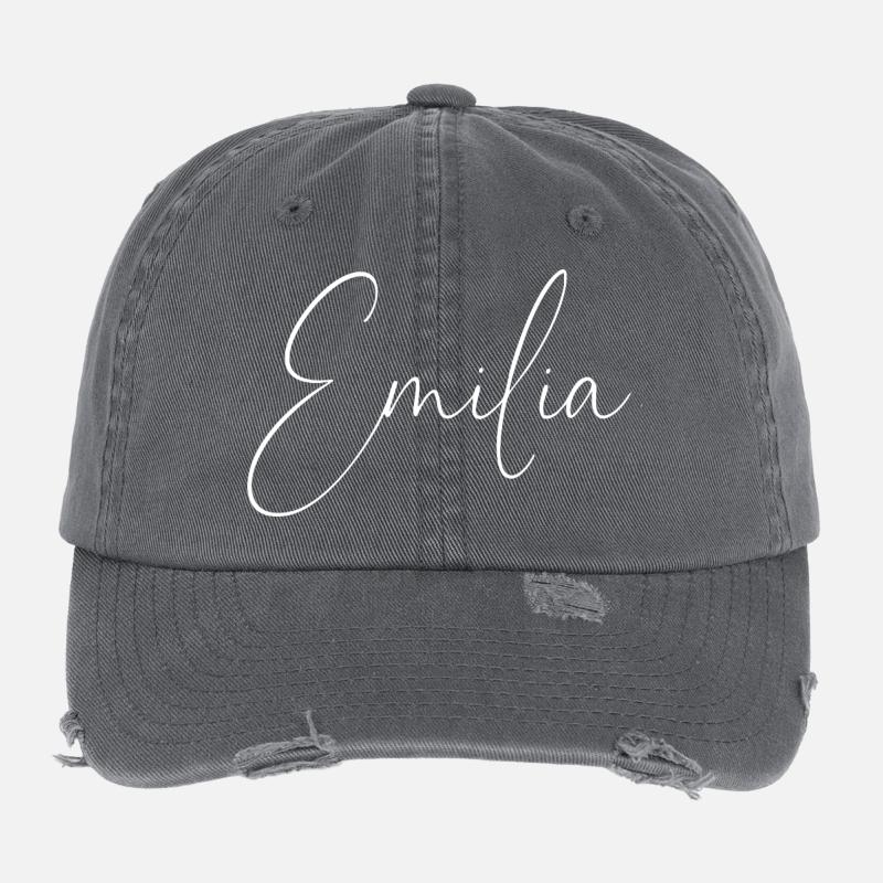 Emilia / Conception d’écriture manuscrite personnalisée (Blanc) Casquette vintage effet usé Flexfit