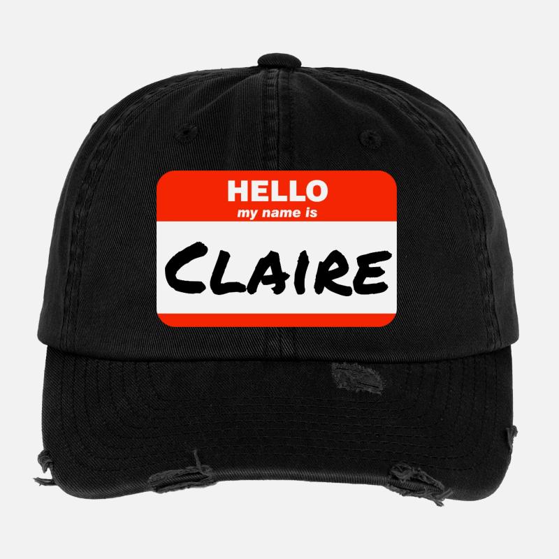 Hello My Name Is Claire Label Name Tag Flexfit Vintage Destroyed Cap