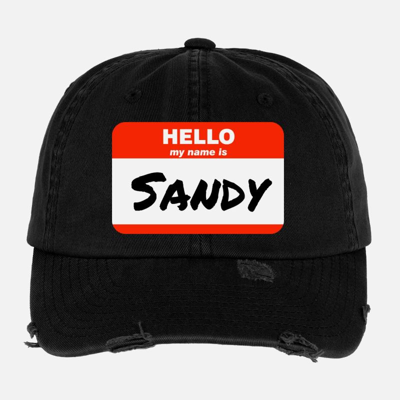 Hello My Name Is Sandy Label Name Tag Flexfit Vintage Destroyed Cap