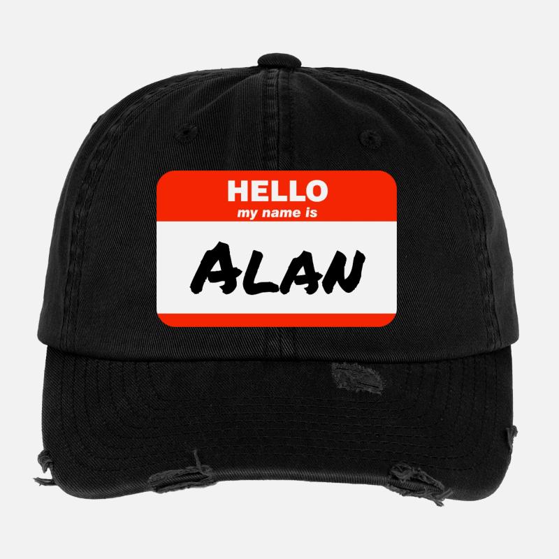 Hello My Name Is Alan Label Name Tag Flexfit Vintage Destroyed Cap