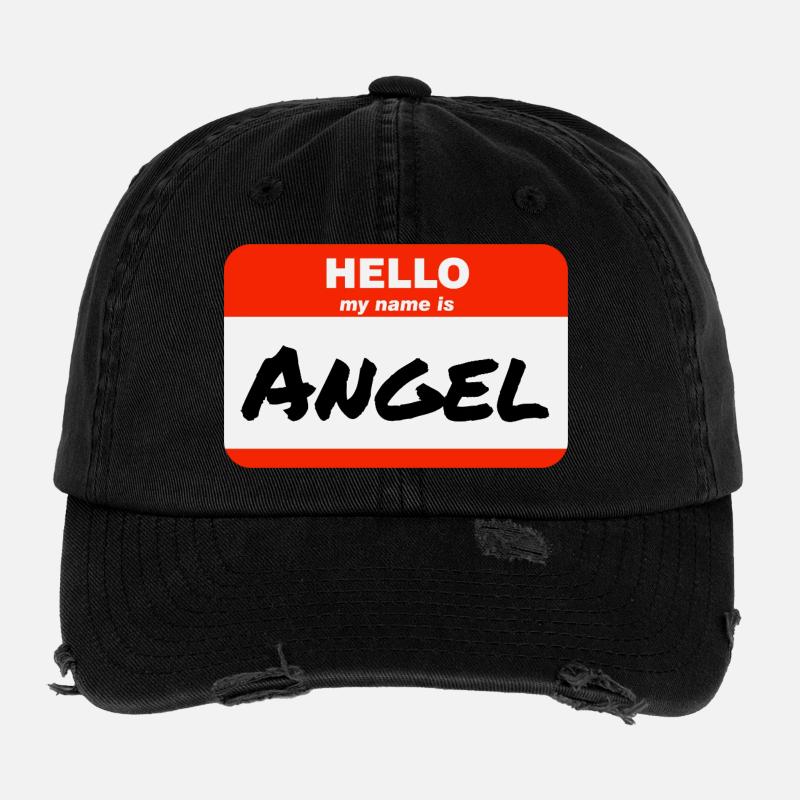 Hello My Name Is Angel Label Name Tag Flexfit Vintage Destroyed Cap