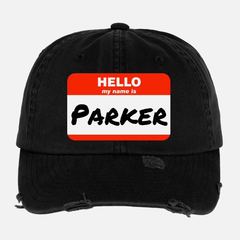 Hello My Name Is Parker Label Name Tag Flexfit Vintage Destroyed Cap