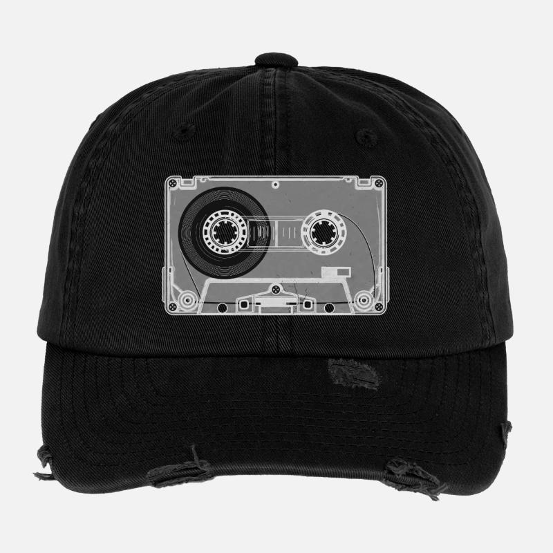 Cassette Retro Print - Flexfit Vintage Destroyed Cap - black