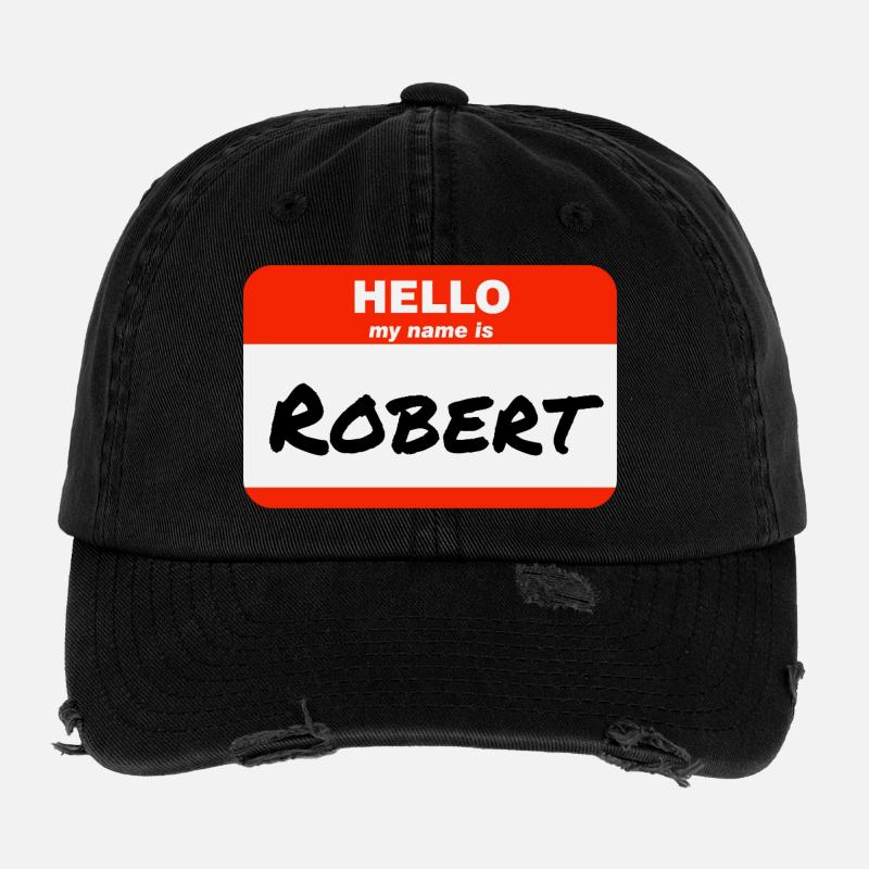 Hello My Name Is Robert Label Name Tag Flexfit Vintage Destroyed Cap