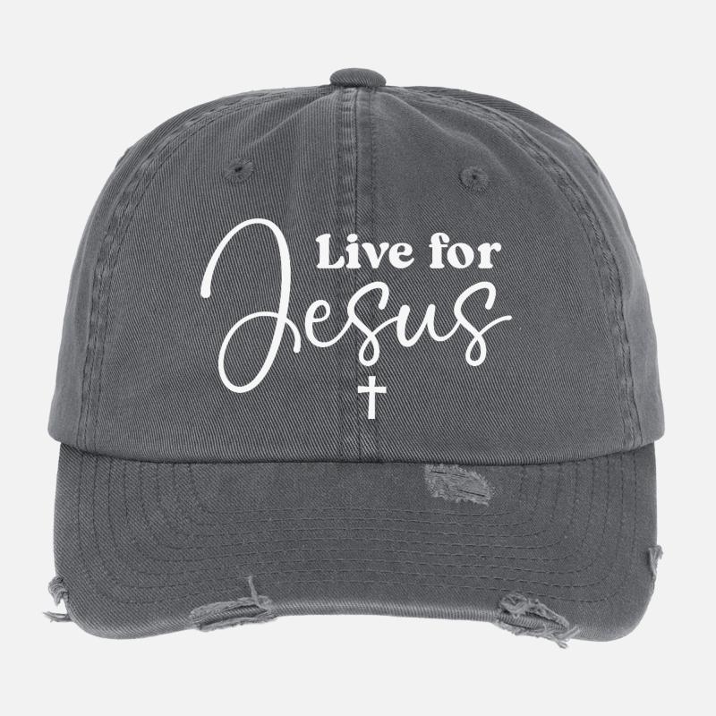 Typographie du script Live for Jesus Casquette vintage effet usé Flexfit