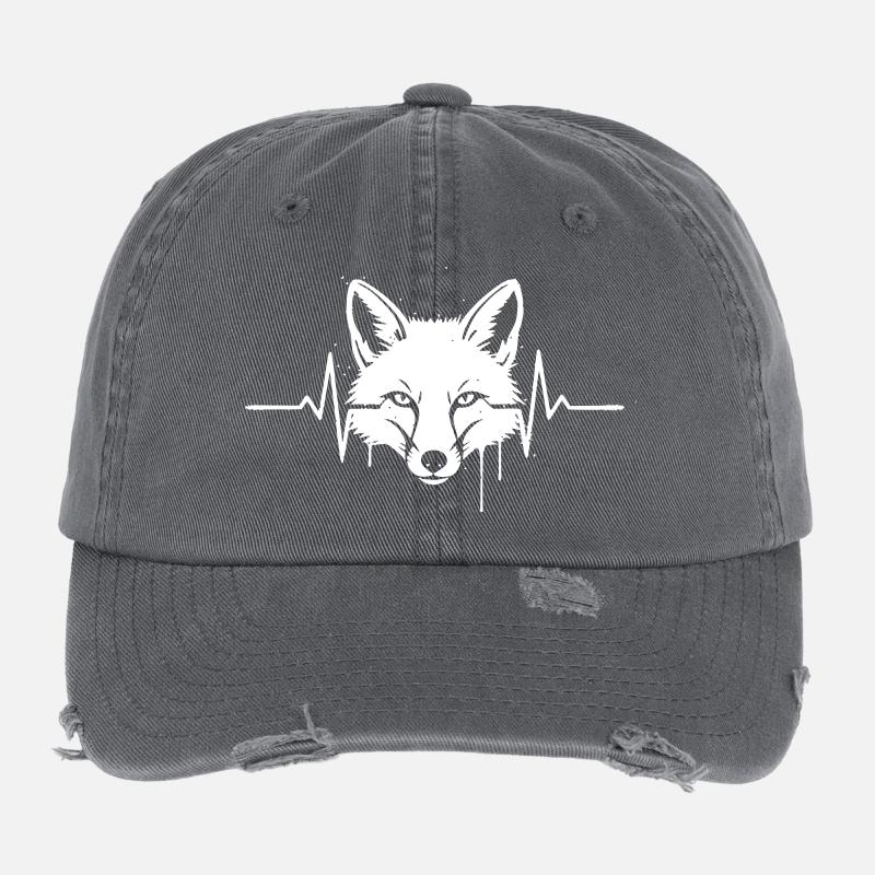 Fuchs Kopf Herzschlag Graffiti Vektor Flexfit Vintage Destroyed Cap