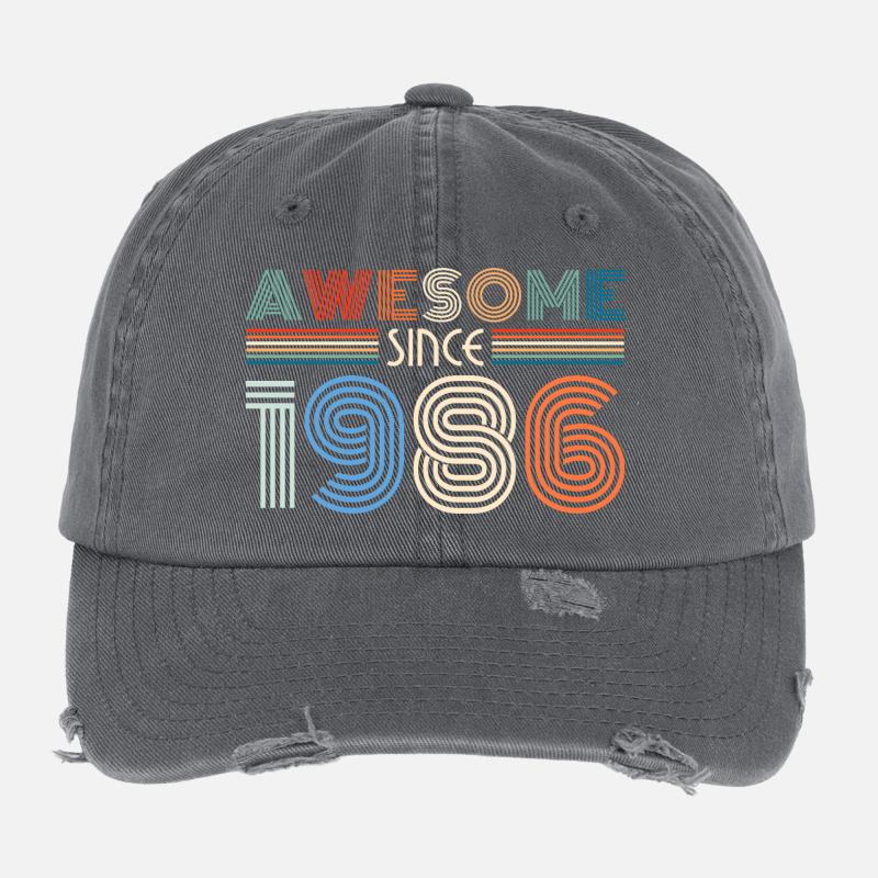Awesome Since 1986 Retro Stripes Flexfit Vintage Destroyed Cap