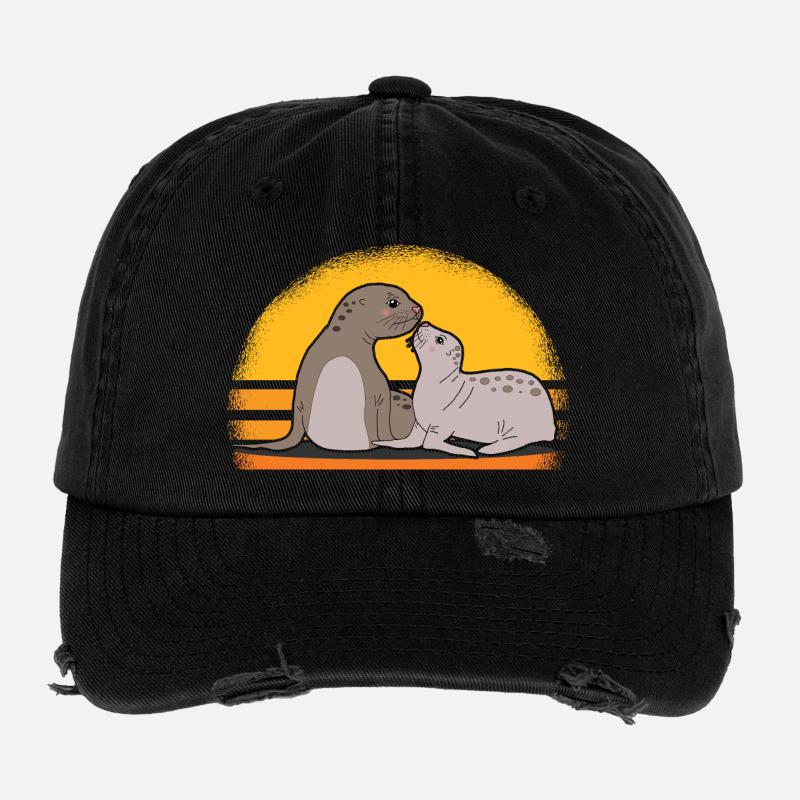 Seal with baby cute seals seals gift - Flexfit Vintage Destroyed Cap - black
