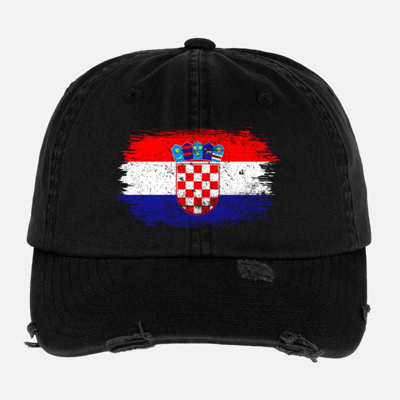 Kroatien-Wappen-Kartenmontage Flexfit Vintage Destroyed Cap