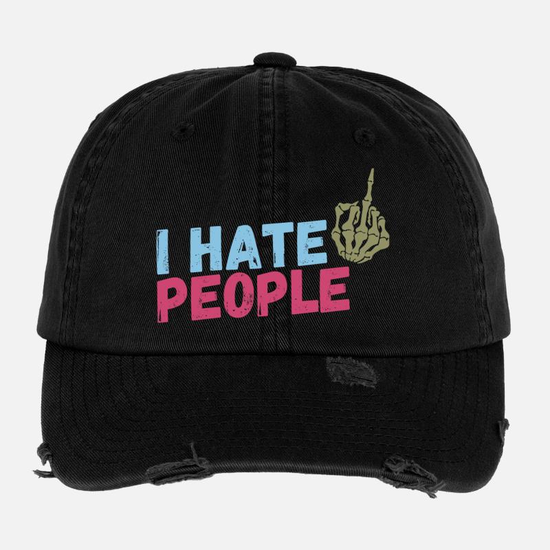 Je déteste les gens - Casquette vintage effet usé Flexfit - noir