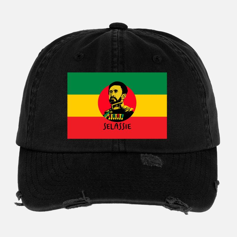 DRAPEAU REGGAE - HAILÉ SÉLASSIÉ - JAH RASTAFARI Casquette vintage effet usé Flexfit