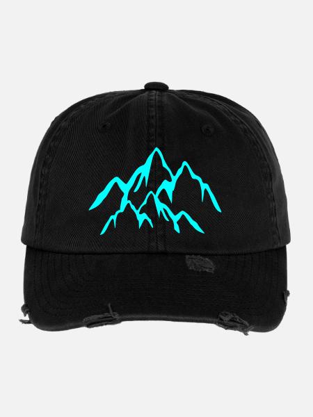 HIKING MOUNTAINS - OUTDOOR SPORT CLIMBING - Flexfit Vintage Destroyed Cap - black - Front