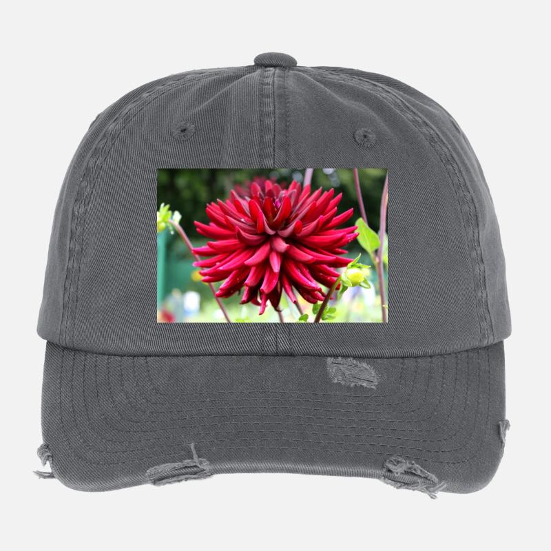 Dahlia Fleur Rouge, Fleur Casquette vintage effet usé Flexfit