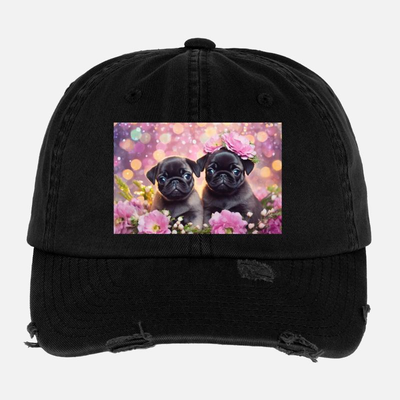 Kleine Hunde mit Blumenkrone Flexfit Vintage Destroyed Cap