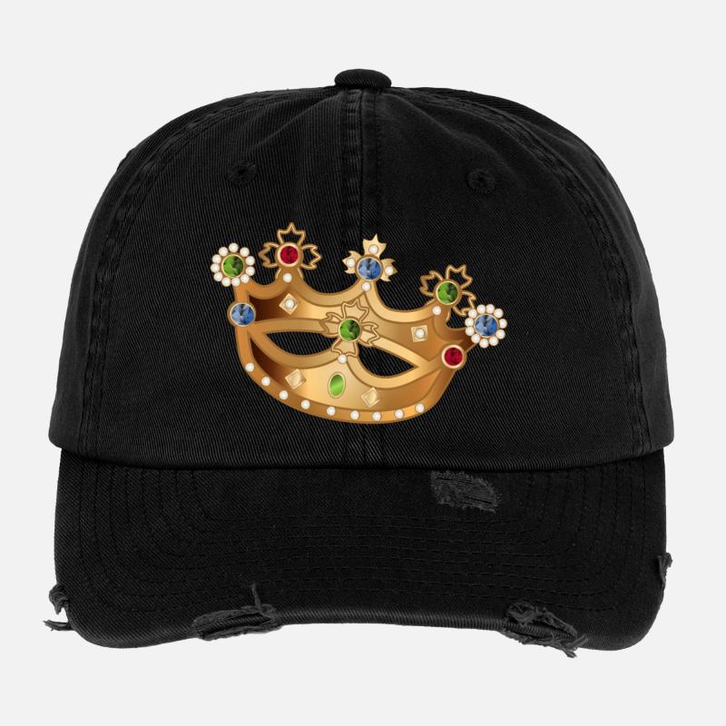 goldfarbene Krone mit Edelsteinen und Perlen Flexfit Vintage Destroyed Cap