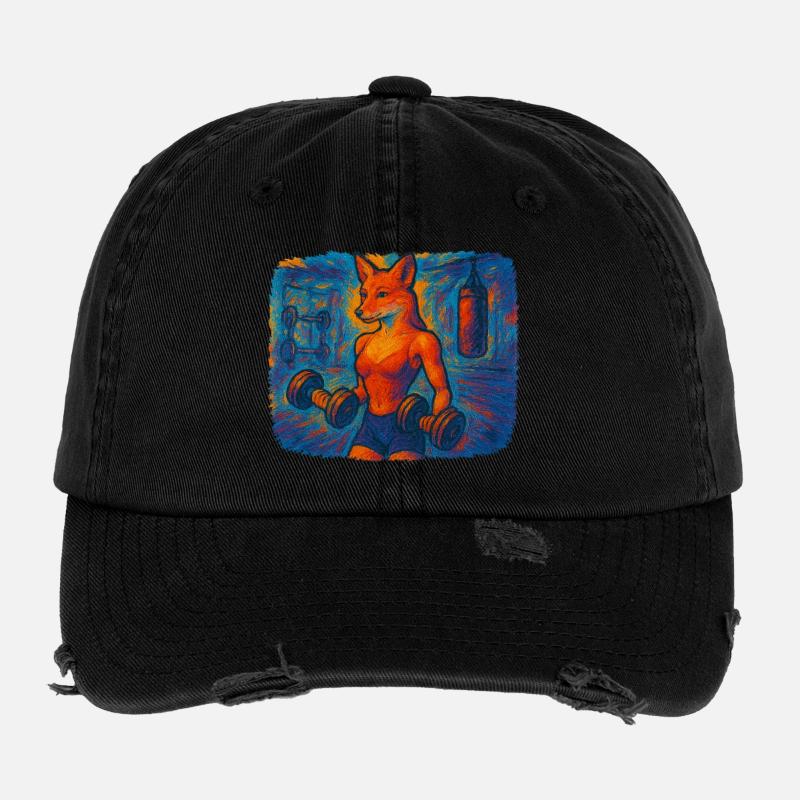 Impressionistischer Fitnessfuchs - Flexfit Vintage Destroyed Cap - Schwarz