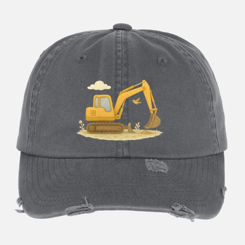 Excavatrice colorée dans un style aquarelle Casquette vintage effet usé Flexfit