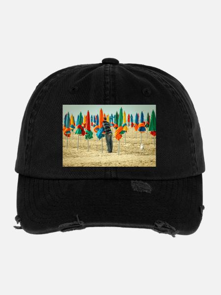 Sur la plage - Casquette vintage effet usé Flexfit - noir - Devant