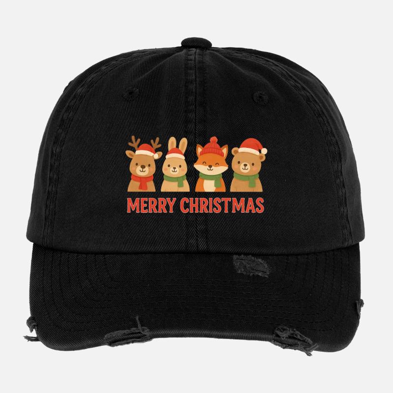 Christmas Animal Friends Text Flexfit Vintage Destroyed Cap