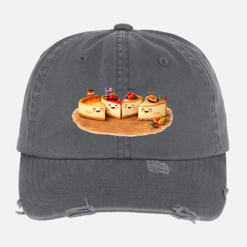 Käse Kuchenstücke mit Früchten Flexfit Vintage Destroyed Cap