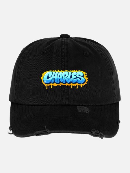 Graffiti CHARLES Name Geschenk Ideal Druckbar s - Flexfit Vintage Destroyed Cap - Schwarz - Vorne