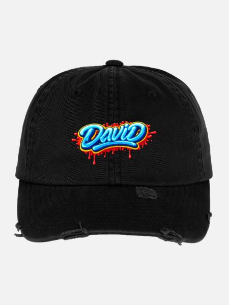 GRAFFITI NAME DAVID FOR PERFECT GIFT PRINTABLE - Flexfit Vintage Destroyed Cap - black - Front