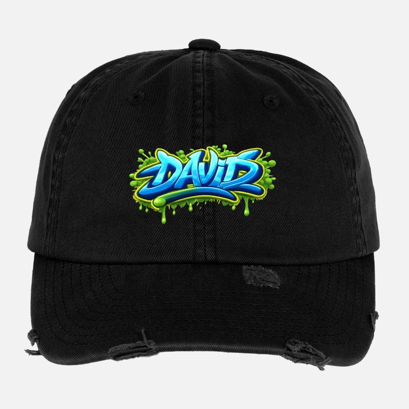 Graffiti name DAVID printable on everything Flexfit Vintage Destroyed Cap
