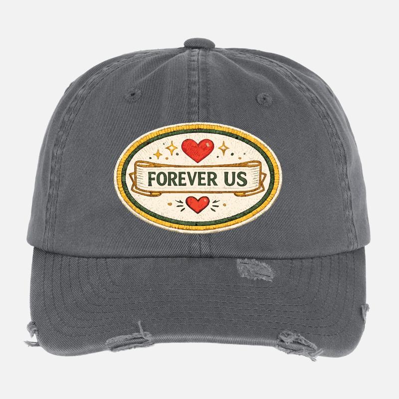 Forever Us Liebe Valentinstag Design Geschenk Flexfit Vintage Destroyed Cap