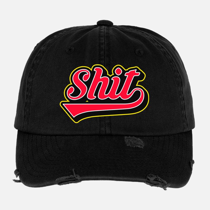 Shit Word Script Logo Flexfit Vintage Destroyed Cap