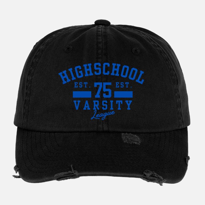 Highschool Varsity Emblem Blau 75 Flexfit Vintage Destroyed Cap