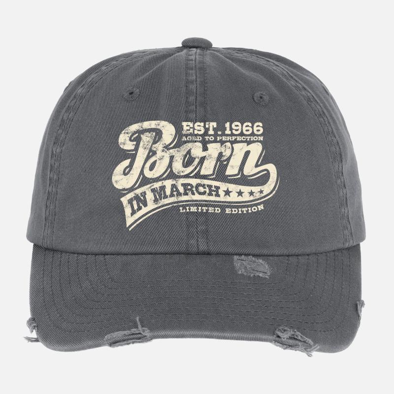 Né en mars 1966 - Anniversaire - Cadeau Casquette vintage effet usé Flexfit