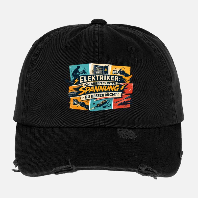 Unter Spannung Elektriker Spruch Flexfit Vintage Destroyed Cap