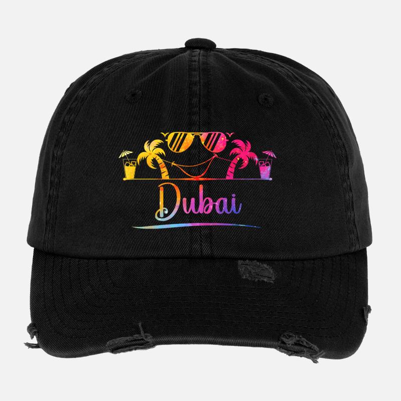 Dubai Palmen Sommer Sonnenbrille Design Flexfit Vintage Destroyed Cap