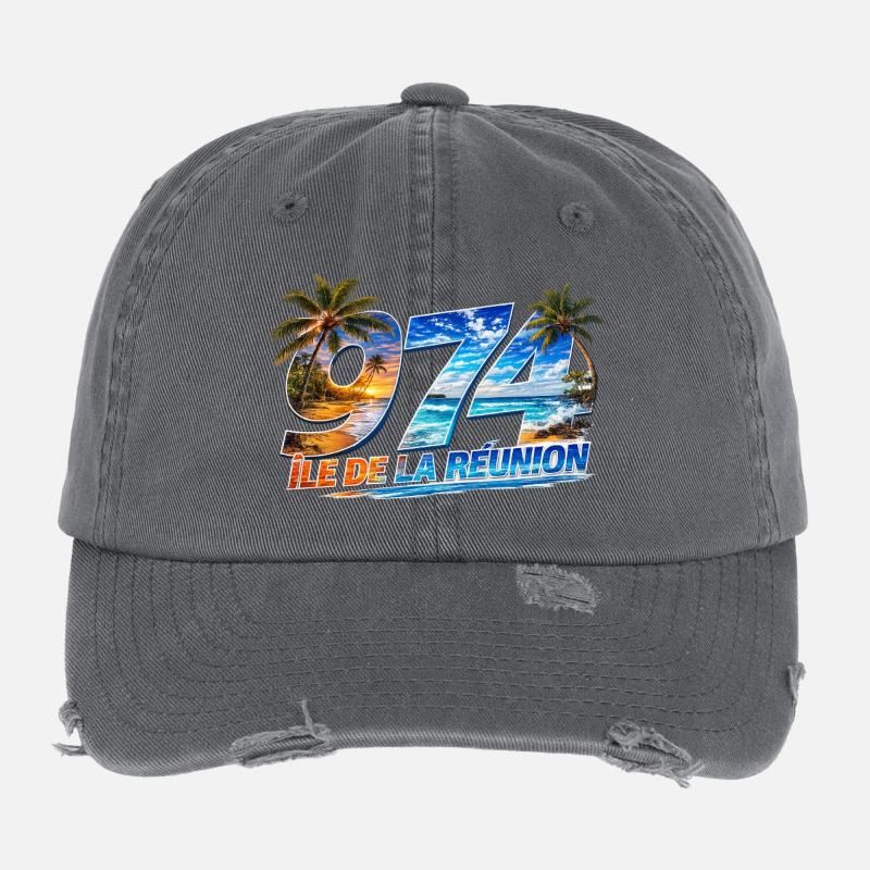 974 Ile de la Reunion Design tropical  Casquette vintage effet usé Flexfit