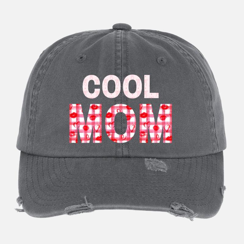 Heart Plaid Mom Statement Flexfit Vintage Destroyed Cap