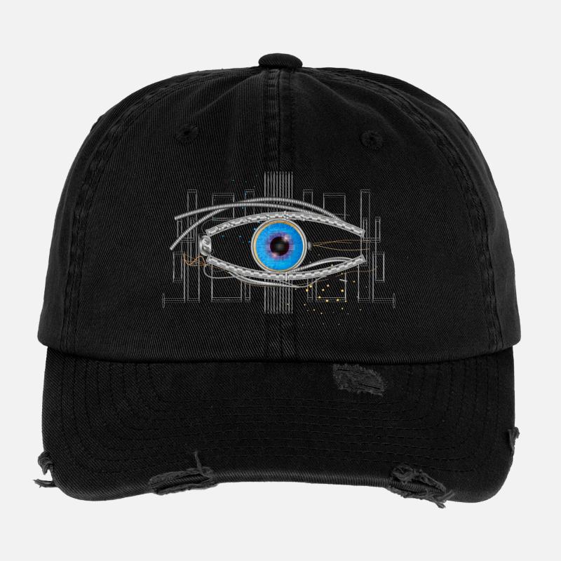 cool blue cyborg or robot eye Flexfit Vintage Destroyed Cap