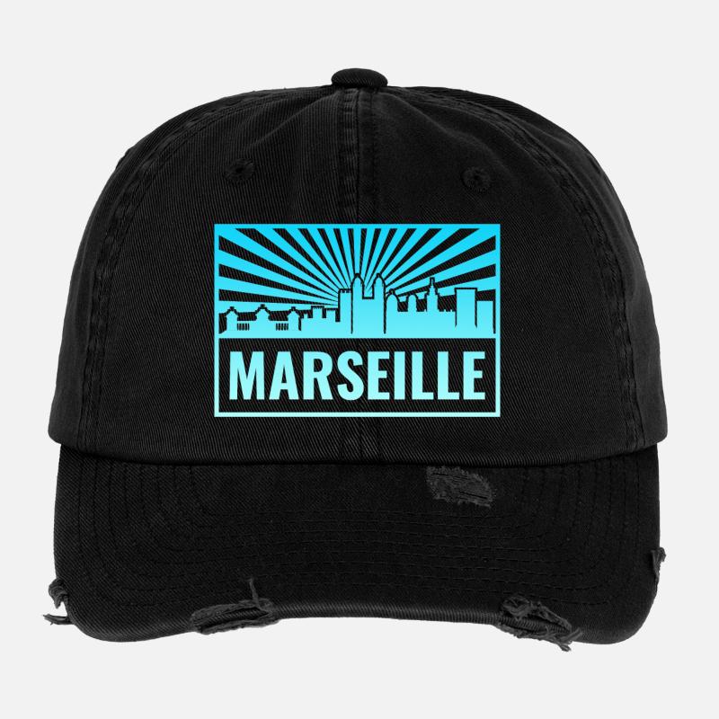 Marseille Skyline Sonnenstrahlen Flexfit Vintage Destroyed Cap
