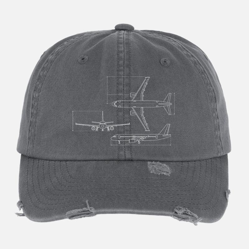 Dessin technique du plan d’avion Casquette vintage effet usé Flexfit